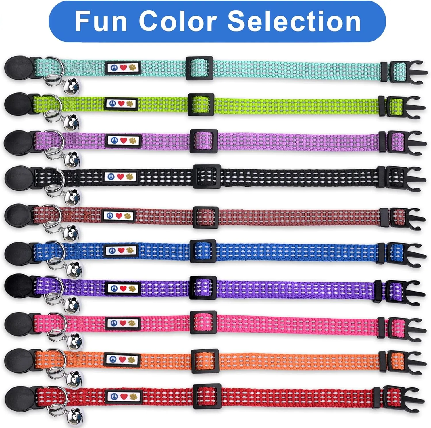 Pawtitas Reflective Cat Collar with Safety Buckle and Removable Bell Cat Collar Kitten Collar Pink Cat Collar One Size
