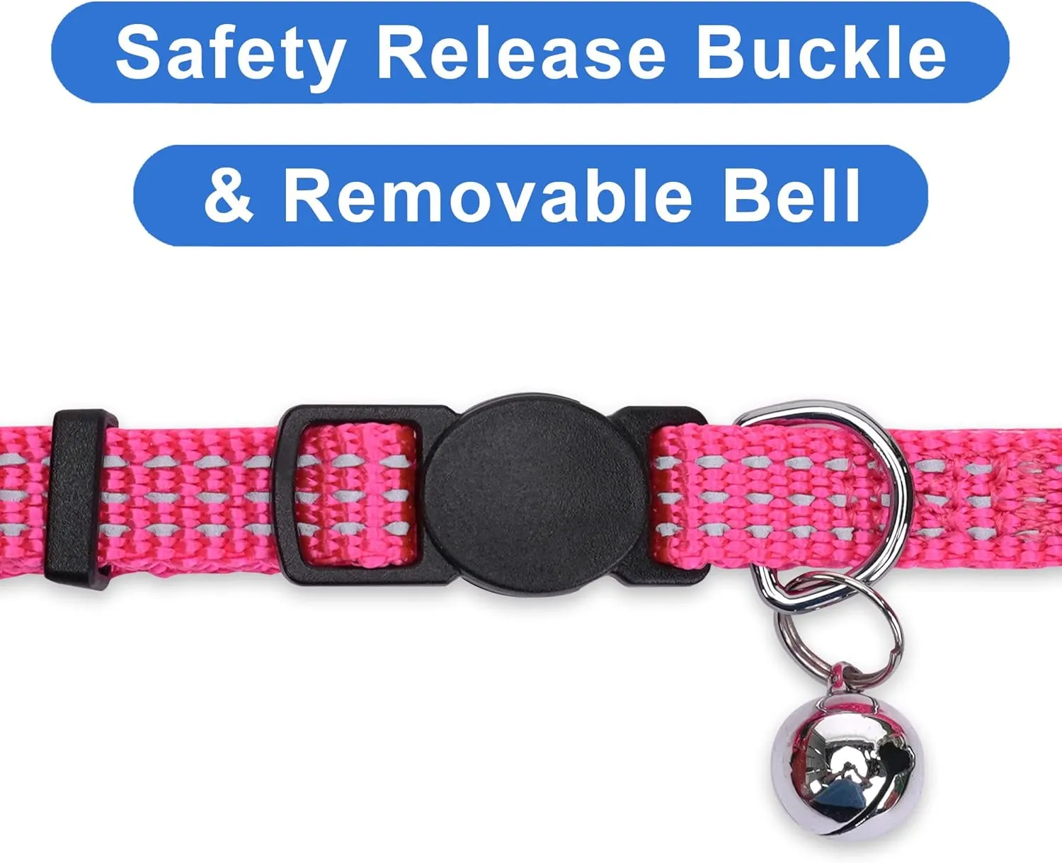 Pawtitas Reflective Cat Collar with Safety Buckle and Removable Bell Cat Collar Kitten Collar Pink Cat Collar One Size
