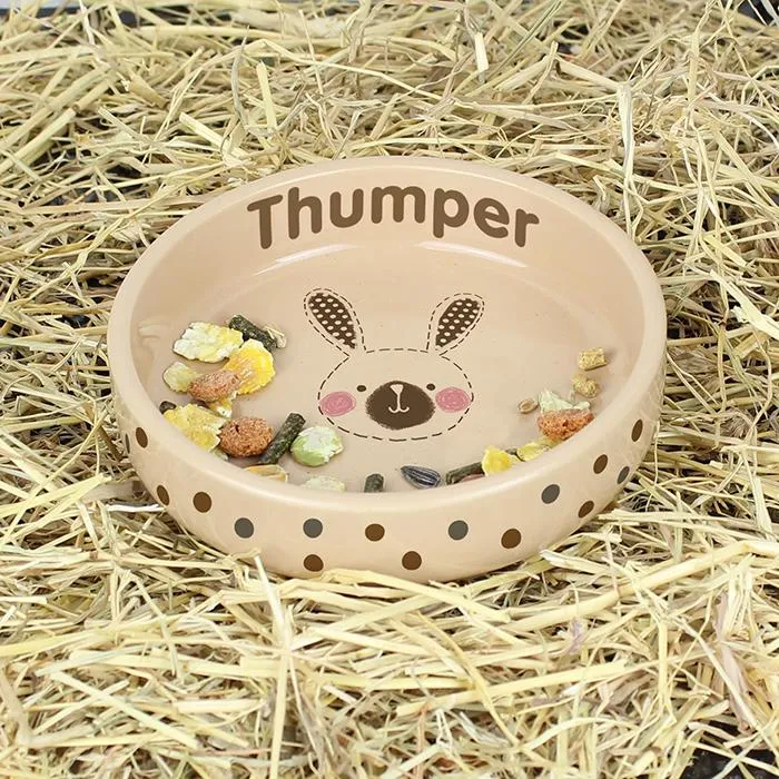 Personalised Rabbit Stitch Small Brown Rabbit Bowl