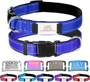 Personalized Dog Collars,Dog Collar with Engraved Name Plate ID Tags,Custom Reflective Adjustable Nylon Collar,Pet Collar for Small Medium Large Dogs,S,Blue
