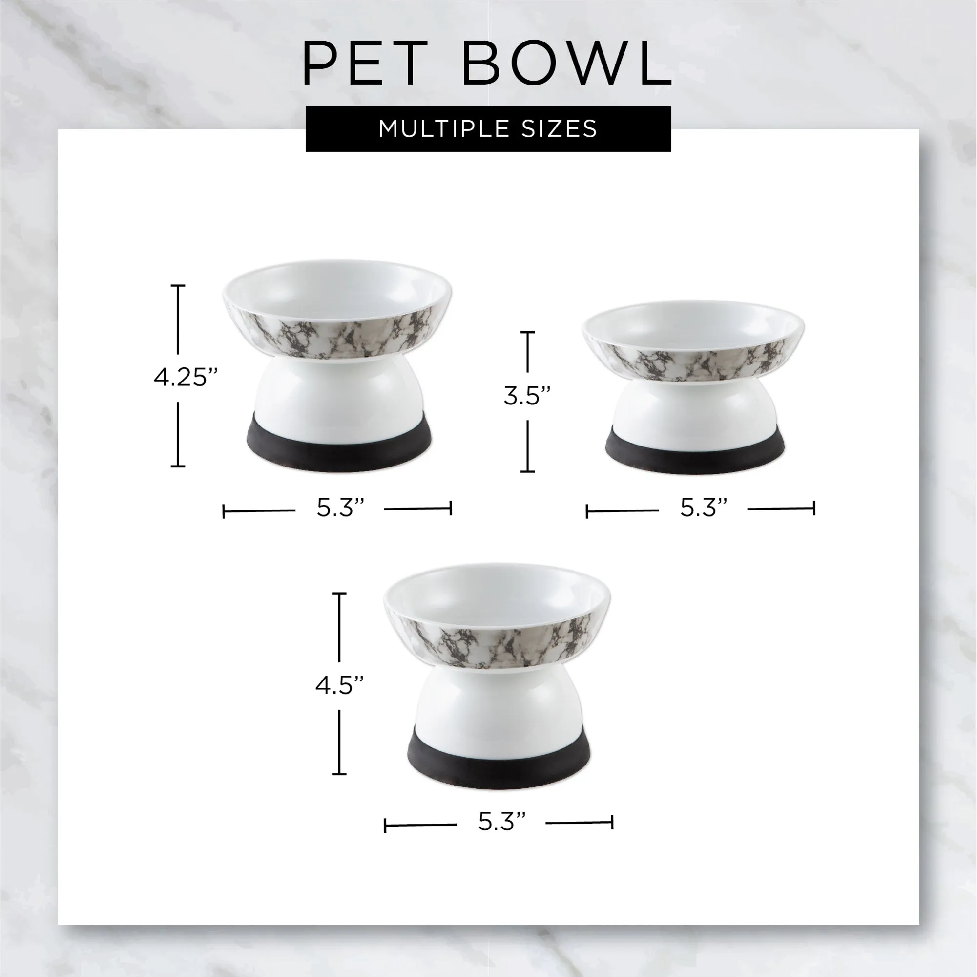 Pet Bowl Raised Marble Medium 5.3Dx4.25H Set of 2
