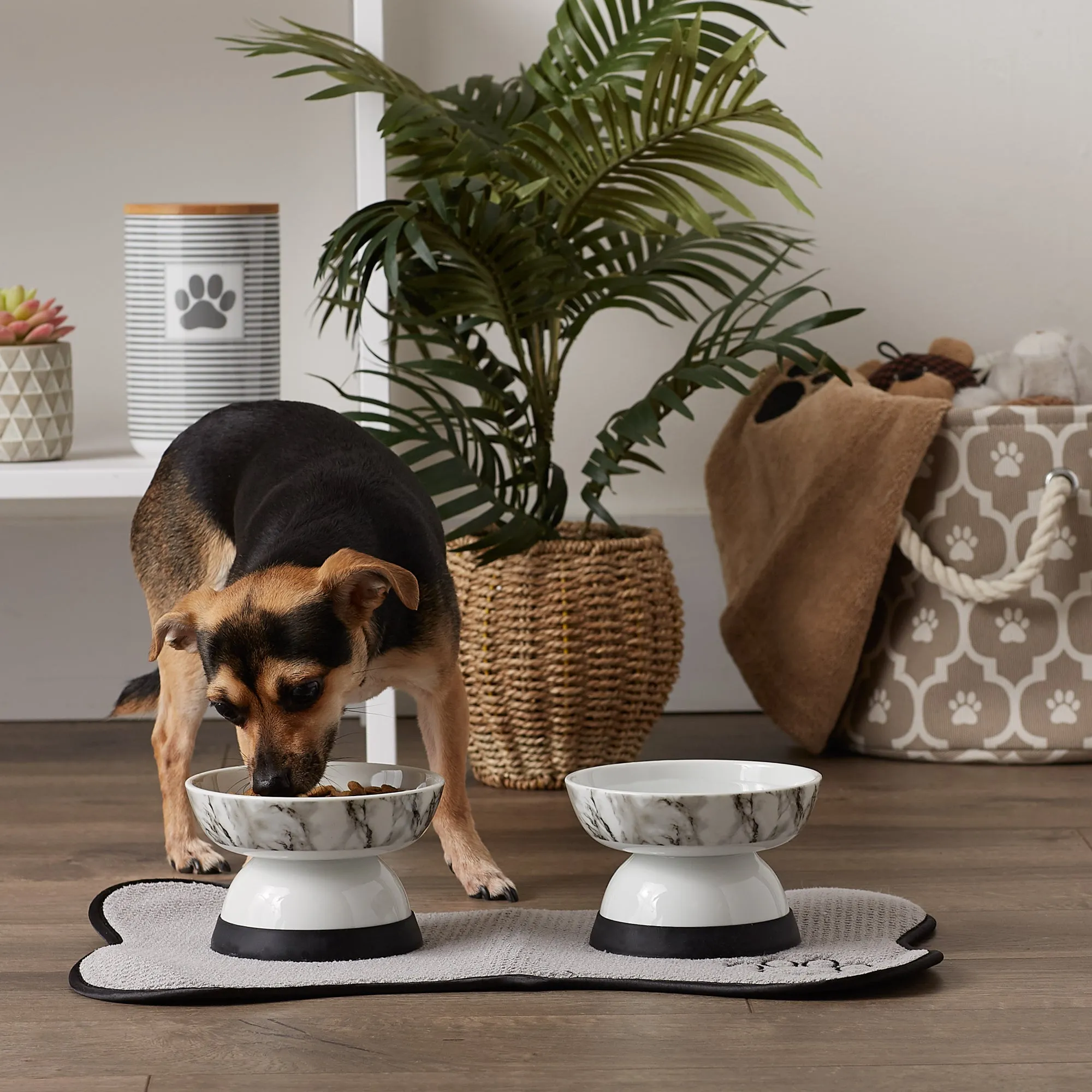 Pet Bowl Raised Marble Medium 5.3Dx4.25H Set of 2