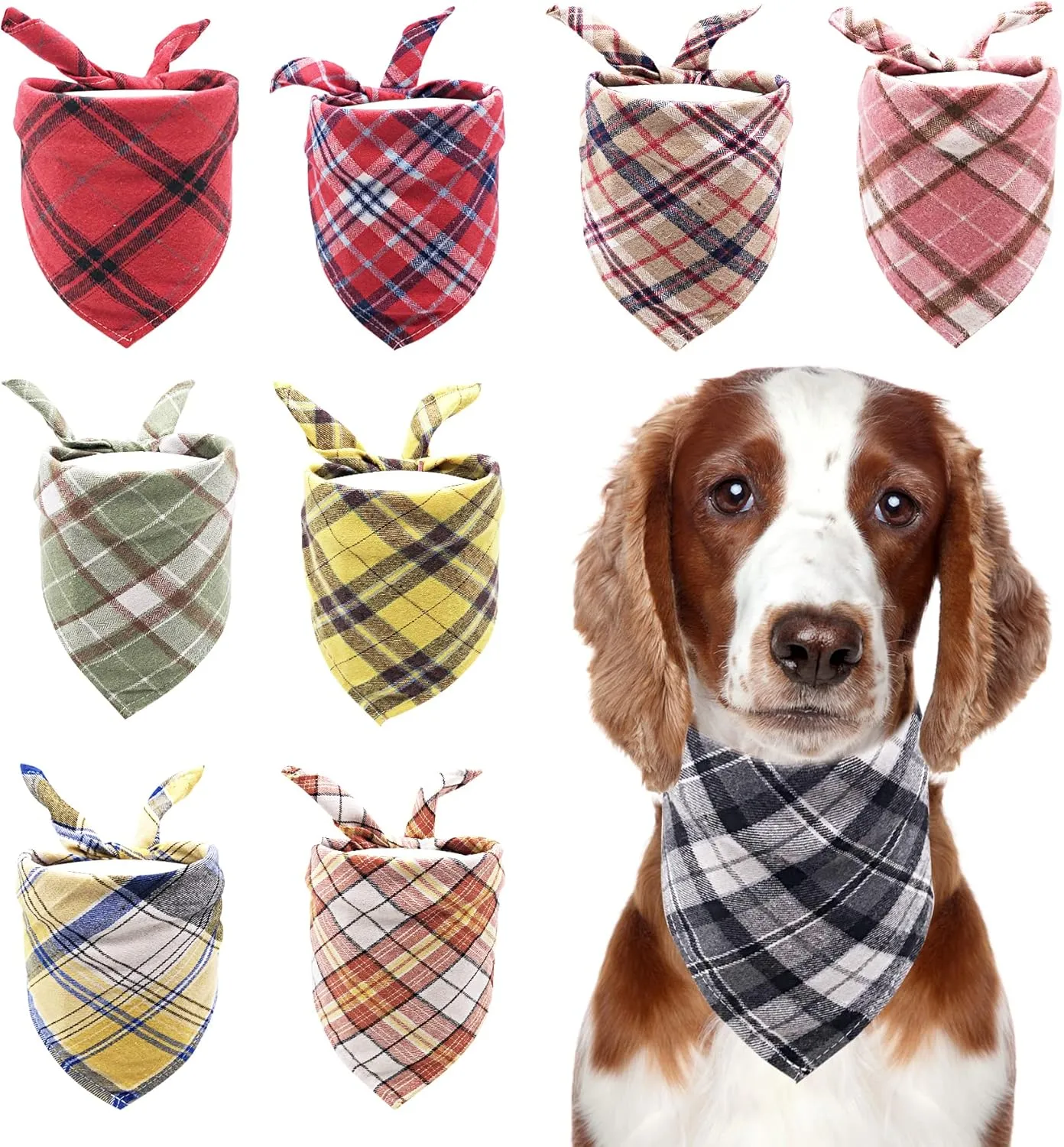 PET SHOW 50pcs Bulk Plaid Small Dog Bandanas Female Male Cat Puppies Bibs Washable Cotton Triangle Head Scarfs Wholesale Medium Dogs Bandana Photo Prop Grooming Accessories