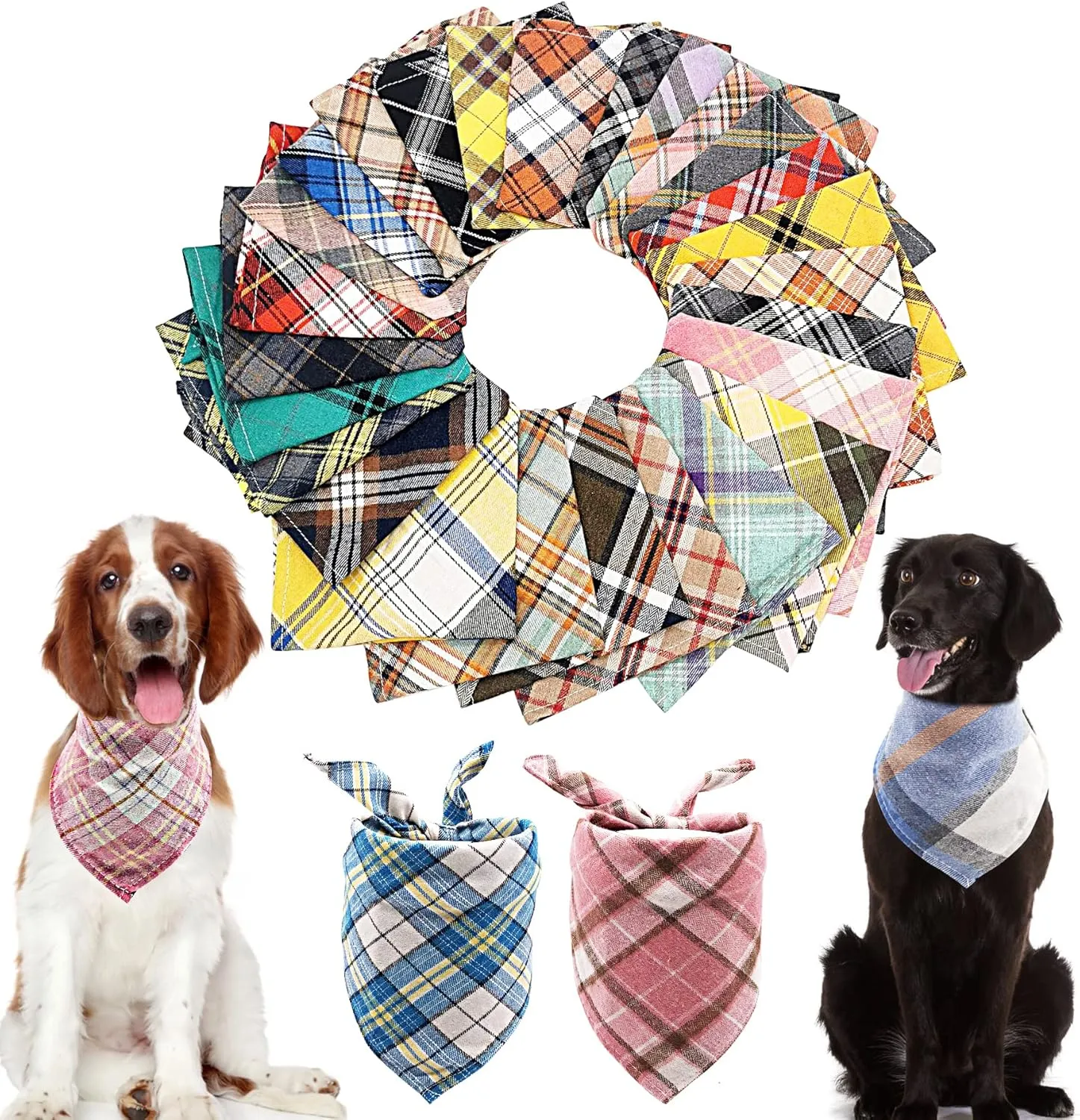 PET SHOW 50pcs Bulk Plaid Small Dog Bandanas Female Male Cat Puppies Bibs Washable Cotton Triangle Head Scarfs Wholesale Medium Dogs Bandana Photo Prop Grooming Accessories