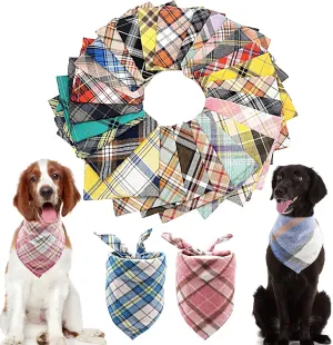 PET SHOW 50pcs Bulk Plaid Small Dog Bandanas Female Male Cat Puppies Bibs Washable Cotton Triangle Head Scarfs Wholesale Medium Dogs Bandana Photo Prop Grooming Accessories