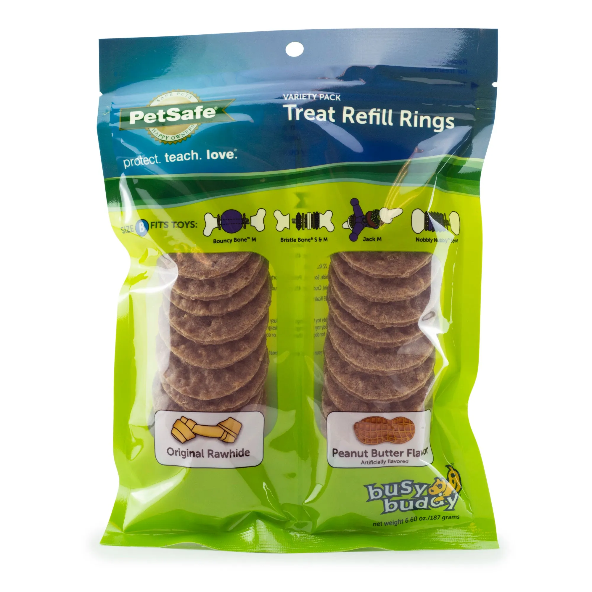 PetSafe® Rawhide Treat Ring Refills, Variety Pack, Original Rawhide and Peanut Butter Flavor, Replacement Treats for PetSafe Busy Buddy Treat Ring Holding Dog Toys