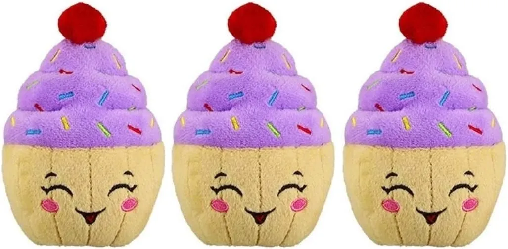 PetSport Happy Birthday Cupcake - Birthday Dog Toys, Happy Birthday Dog Toy, Certified Non-Toxic, Squeaker Inside, Durable, Super Soft, Colorfast, Cupcake Dog Toy - 4.5 Inch, 3-Pack
