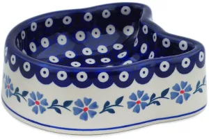Polish Pottery 7" Pet Bowl Peacock Forget-Me-Not
