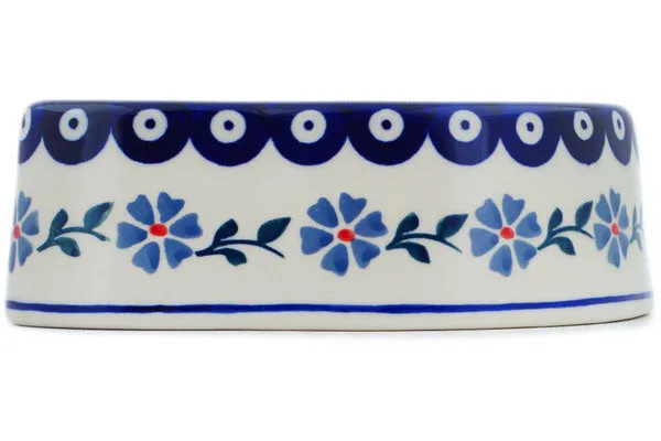 Polish Pottery 7" Pet Bowl Peacock Forget-Me-Not