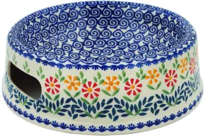 Polish Pottery 8" Pet Bowl Wave Of Flowers