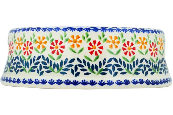 Polish Pottery 8" Pet Bowl Wave Of Flowers