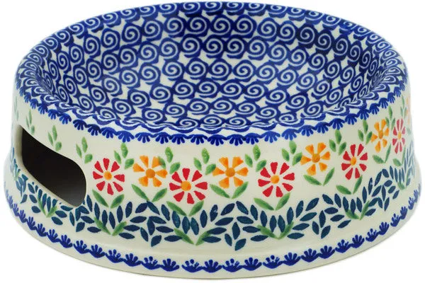Polish Pottery 8" Pet Bowl Wave Of Flowers