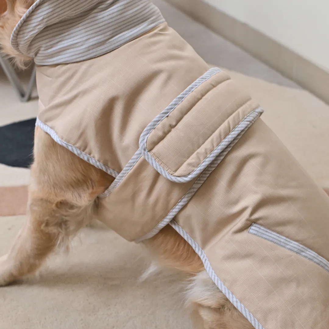 PoochMate Beige Checkered Cotton Quilted Dog Jacket
