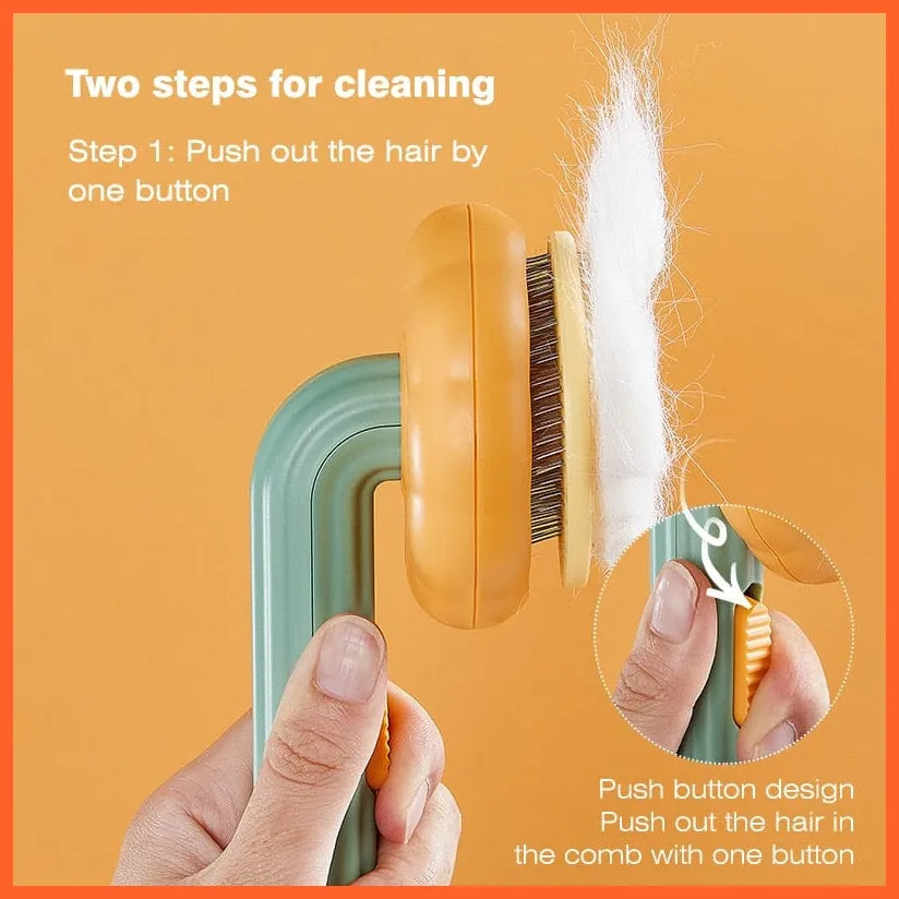 Pumpkin Self Cleaning Pet Brush For Shedding Dog Cat | Grooming Comb Removes Loose Underlayers And Tangled Hair