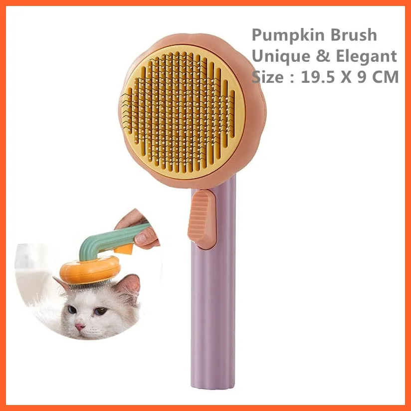 Pumpkin Self Cleaning Pet Brush For Shedding Dog Cat | Grooming Comb Removes Loose Underlayers And Tangled Hair