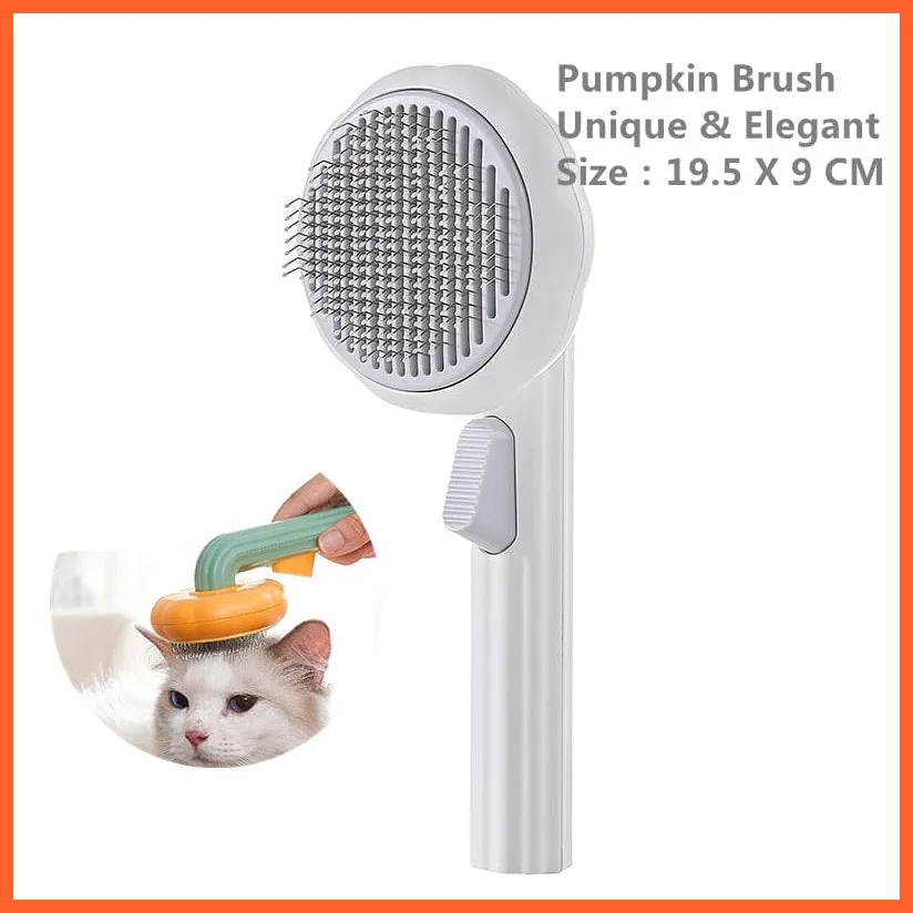 Pumpkin Self Cleaning Pet Brush For Shedding Dog Cat | Grooming Comb Removes Loose Underlayers And Tangled Hair