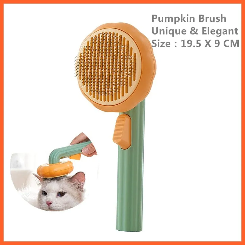 Pumpkin Self Cleaning Pet Brush For Shedding Dog Cat | Grooming Comb Removes Loose Underlayers And Tangled Hair