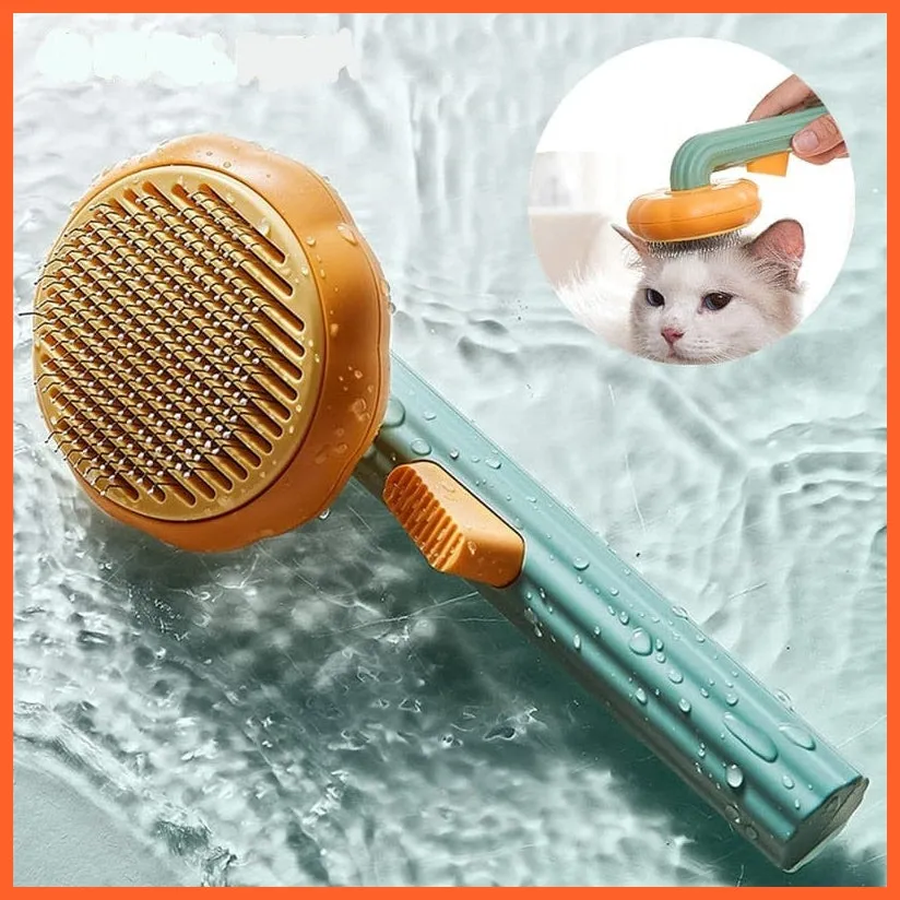 Pumpkin Self Cleaning Pet Brush For Shedding Dog Cat | Grooming Comb Removes Loose Underlayers And Tangled Hair