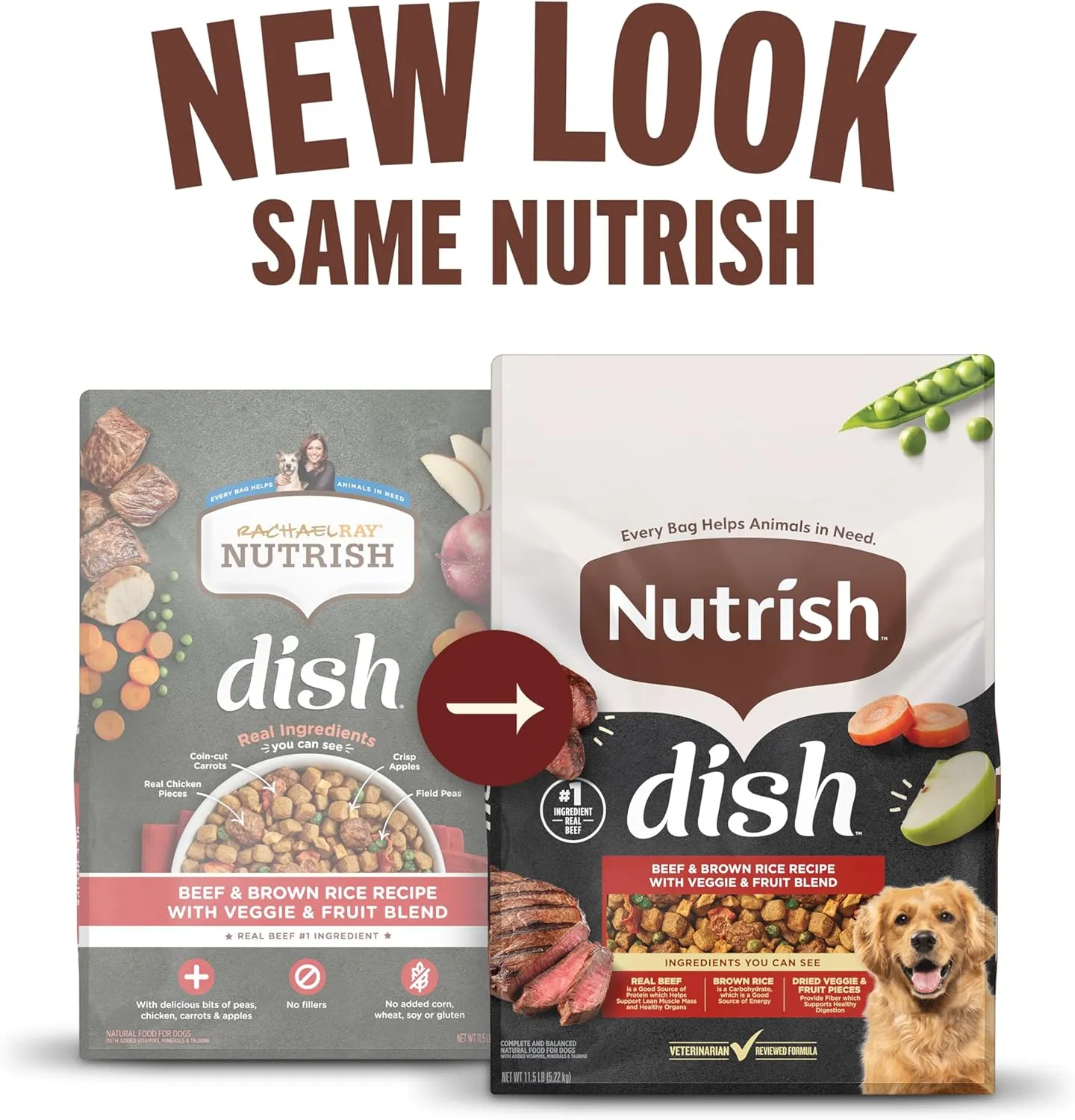 Rachael Ray Nutrish Dish Premium Natural Dry Dog Food with Added Vitamins, Minerals & Taurine, Beef & Brown Rice Recipe with Veggies, Fruit & Chicken, 23 Pound Bag
