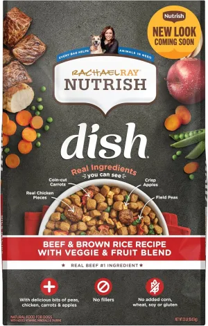 Rachael Ray Nutrish Dish Premium Natural Dry Dog Food with Added Vitamins, Minerals & Taurine, Beef & Brown Rice Recipe with Veggies, Fruit & Chicken, 23 Pound Bag