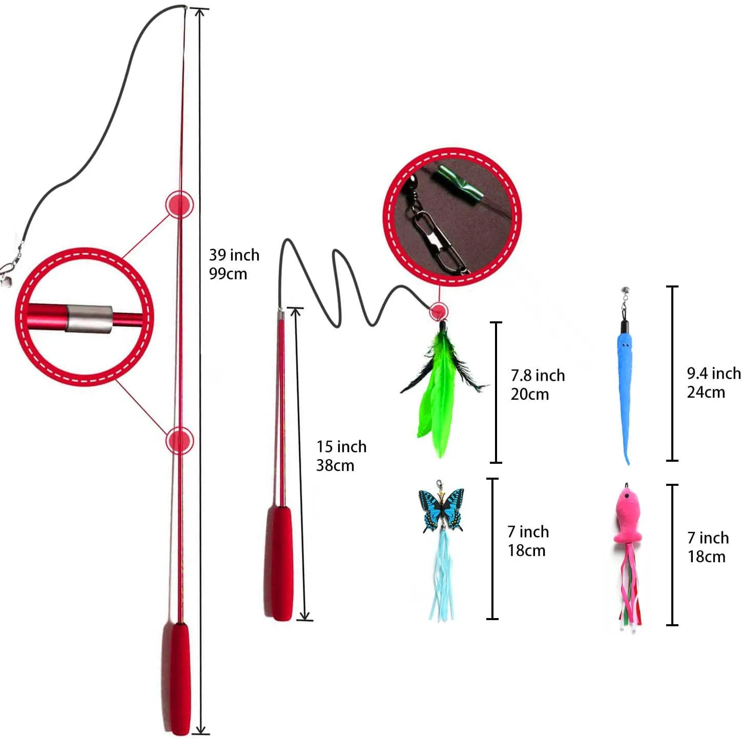 Retractable Cat Toy Wand, 12 Packs Interactive Cat Feather Toys, 9 Assorted Teaser Refills with Bell for Kitten (Pink)