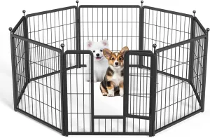 Simple Deluxe Dog Playpen Indoor Outdoor, 24" Height 8 Panels Fence with Anti-Rust Coating, Metal Heavy Portable Foldable Dog Pen for Small/Medium Dogs RV Camping, Black