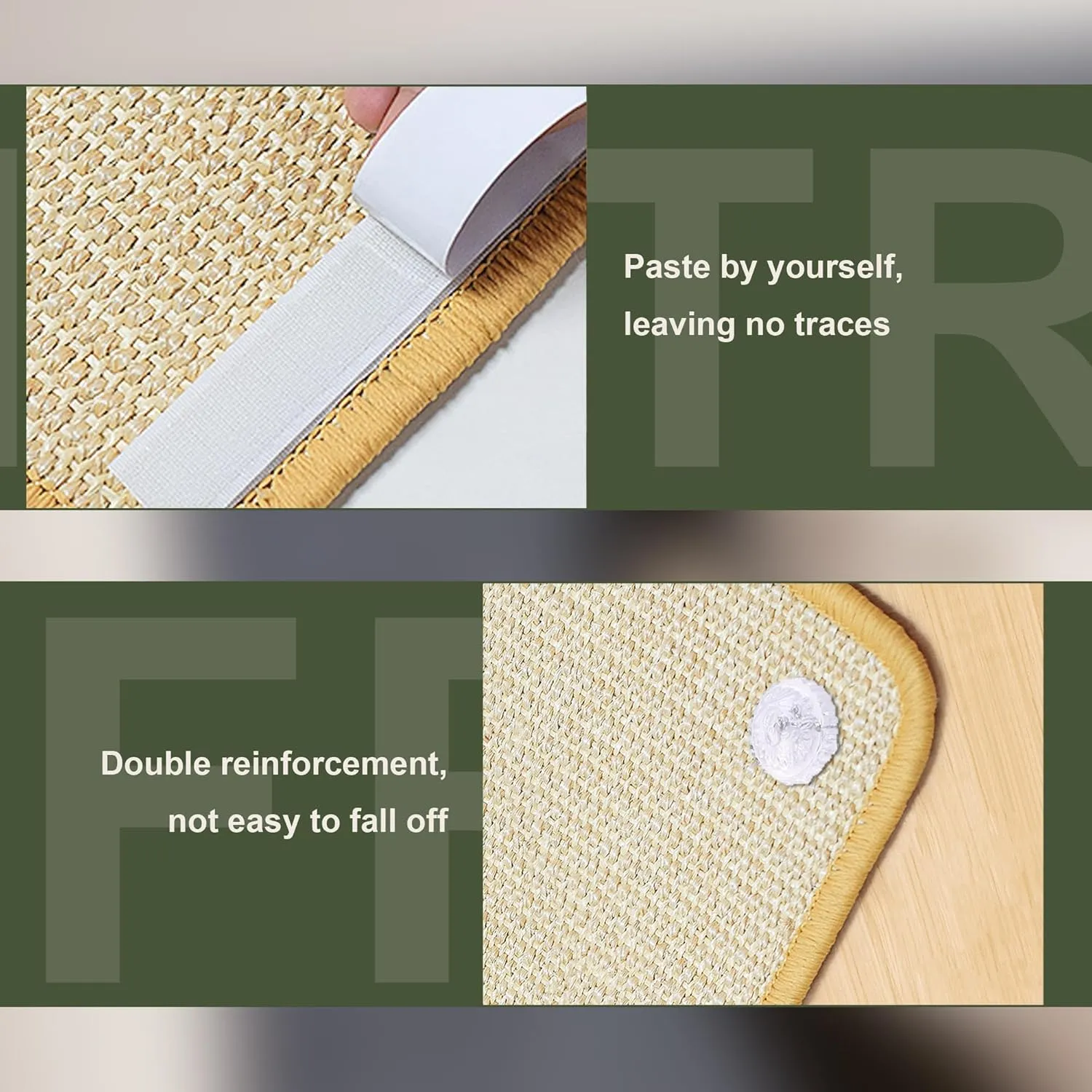 Sisal Scratching Mat, 2 Packs Natural Fabric 23.6" x 15.8" Cat Pad With Cute Playing Toy and Spiral Nails, Wall Scratchers for Fabric Sofa Chair (2Pcs, Beige)