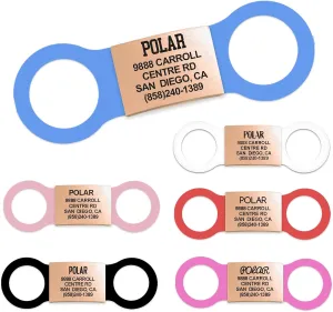 Stainless Steel Slide-On 1" Pet ID Tags for Cats & Dogs, No Noise, Silent, Jingle Free Pet ID Tags, Custom Engraved up to 5 Lines of 15 Characters  PVD Rose Gold