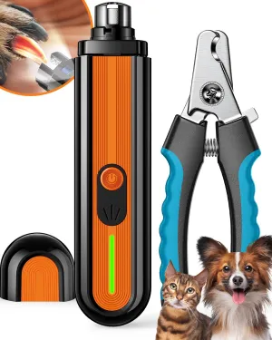 Super Powerful Dog Nail Trimmers, Dog Nail Clipper and Dog Nail Grinder Combo, Ultra Quiet, 3 Speeds, 4 Bright Lights, with Travel Lock, for Small, Meddium and Large Dogs, Cats, Small Animals
