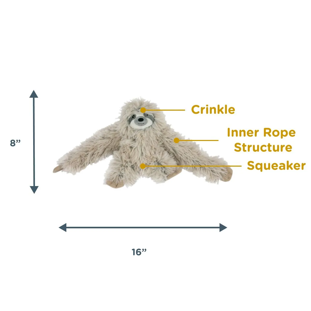 Tall Tails Dog Toy Rope Body Sloth