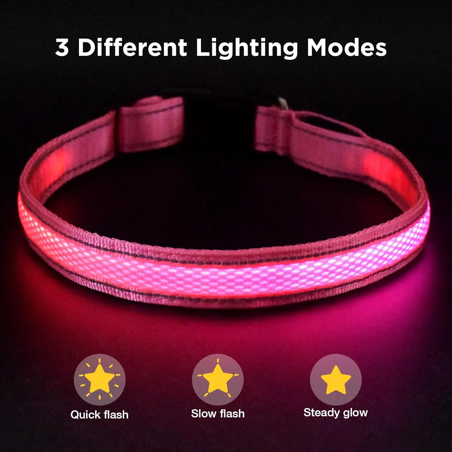 TDTOK LED Dog Collar Rechargeable Adjustable Durable Nylon Comfortable Light Up Collars for Small Medium Large Dogs with Reflective Lines Lightweight Plastic Buckle