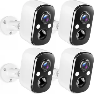 Techage Security Cameras Wireless Outdoor, 2K Battery Powered WiFi Cameras for Home Security with AI Motion Detection, Color Night Vision, 2-Way Talk, IP66 Waterproof, Cloud/SD Storage 4 Pack