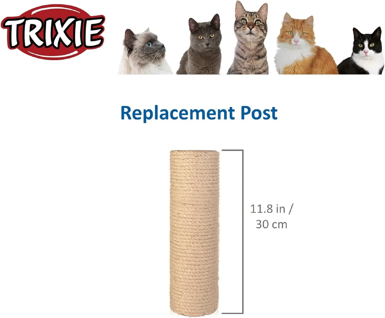TRIXIE Replacement Sisal Post for Scratching Posts, Cat Trees and Cat Towers, 3.5 in X 11.8 in (9 X 30 Cm)
