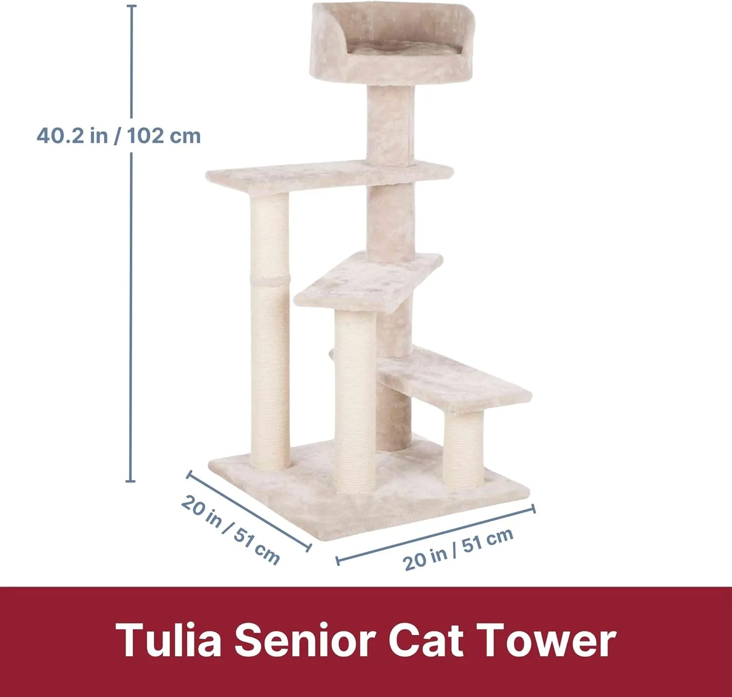 TRIXIE Tulia Senior Cat Tree with Scratching Posts, Four Platforms, Padded Top Platform, Cream Medium