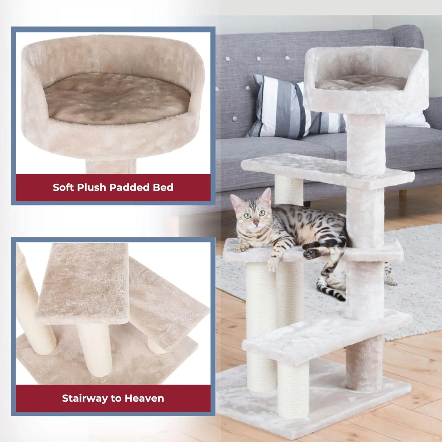 TRIXIE Tulia Senior Cat Tree with Scratching Posts, Four Platforms, Padded Top Platform, Cream Medium