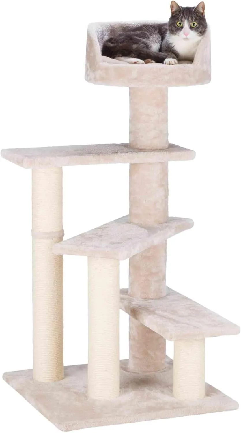 TRIXIE Tulia Senior Cat Tree with Scratching Posts, Four Platforms, Padded Top Platform, Cream Medium