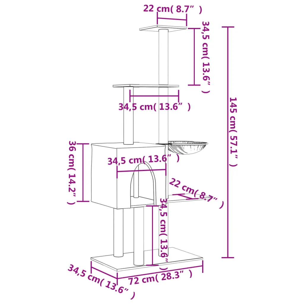 vidaXL Cat Tree with Sisal Scratching Posts Cream 145 cm