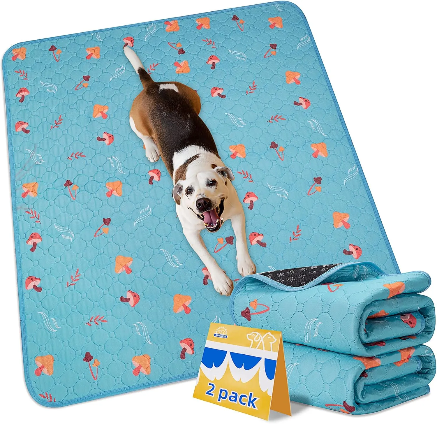 Washable Pee Pads for Dogs 36"x36", 2Pack Thick Heavy Absorbency Reusable Puppy Training Pads -100% Waterproof, Prevent Leakage Non-Slip, Pet Training Pads for Dog Playpen, Crate, Whelping Box