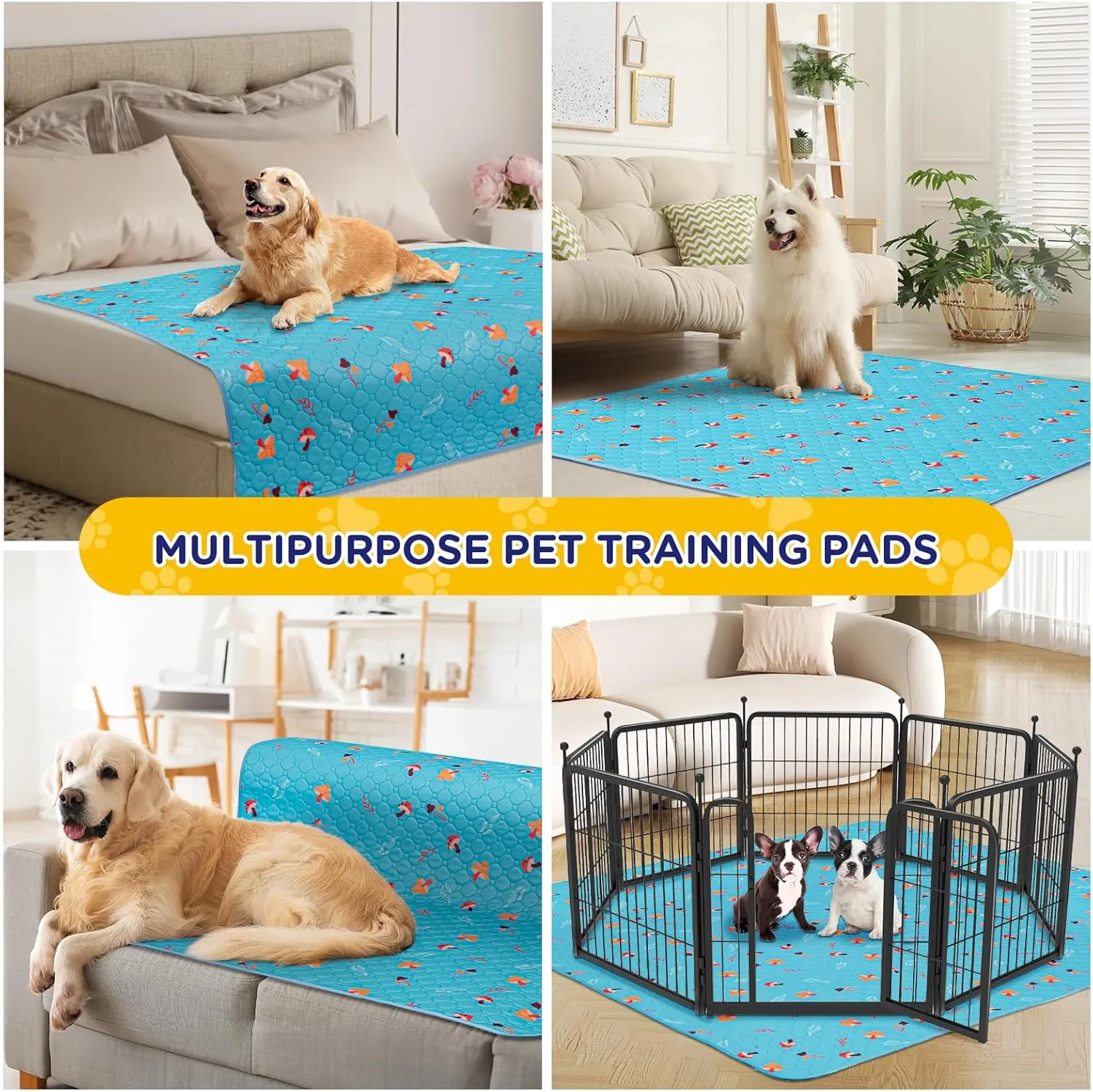 Washable Pee Pads for Dogs 36"x36", 2Pack Thick Heavy Absorbency Reusable Puppy Training Pads -100% Waterproof, Prevent Leakage Non-Slip, Pet Training Pads for Dog Playpen, Crate, Whelping Box