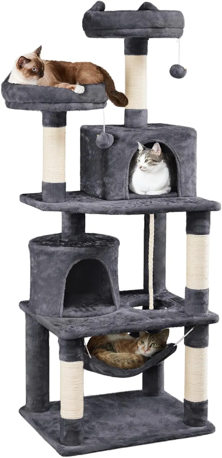 Yaheetech 62.5inches Cat Tree Cat Tower Cat Condo with Platform & Hammock, Scratching Posts for Kittens Pet Play House with Plush Perch for Indoor Activity Relaxing, Dark Gray